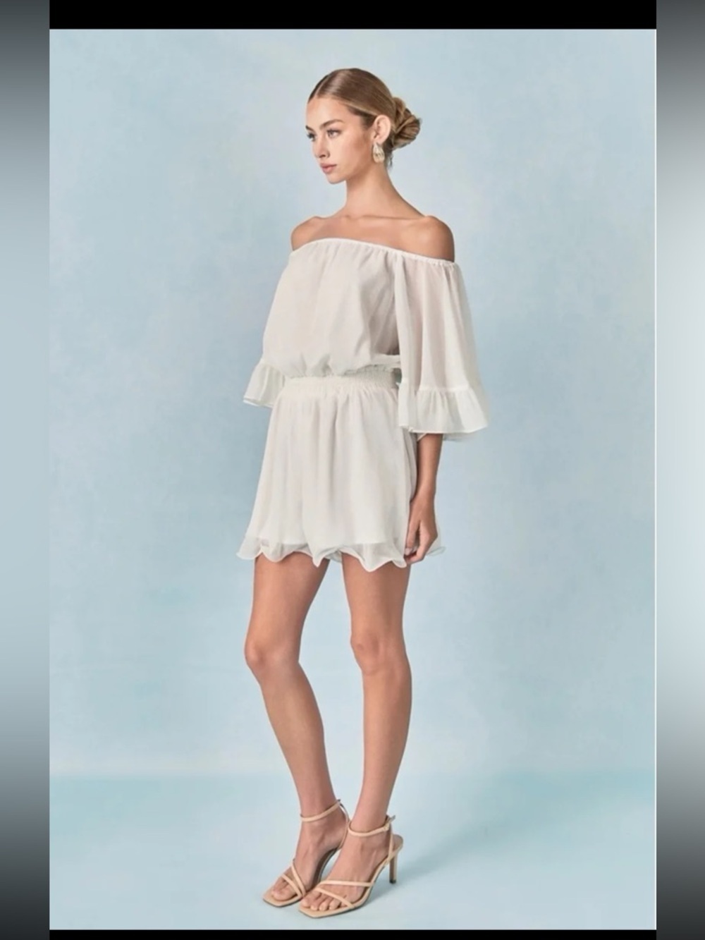 NWT Endless Rose RUFFLED SLEEVE ROMPER in White size Medium - Picture 5 of 12